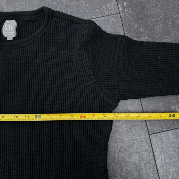 Gap Sweats Womens Small Black Waffle Knit Thermal Long Sleeve Crewneck Shirt - Picture 5 of 5